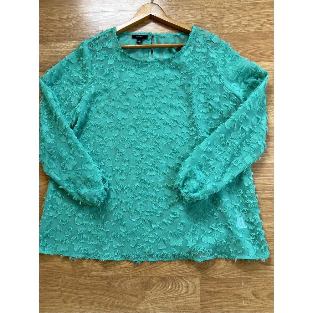 Alfani Sheer Eyelash Knit Top Teal Womens Size Large Vivid Biz Casual Chic